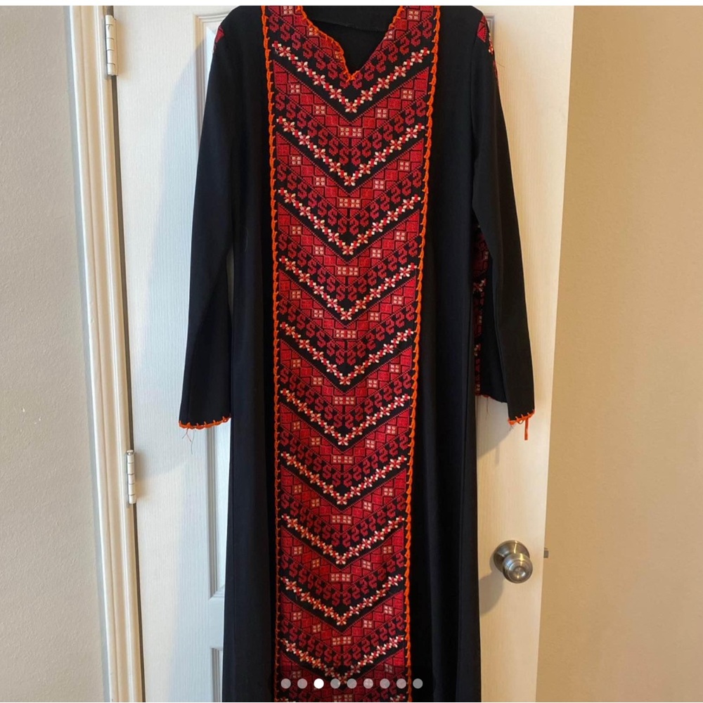 Black and Red Palestinian tatreez Embroidered Long Dress